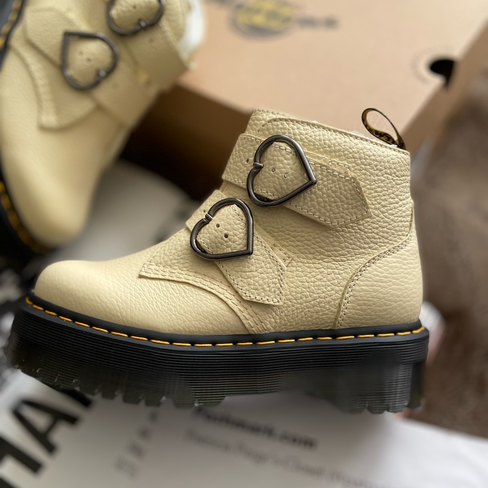 Dr. Martens Devon Heart Buckle Leather Platform Boots - Picture 5 of 14